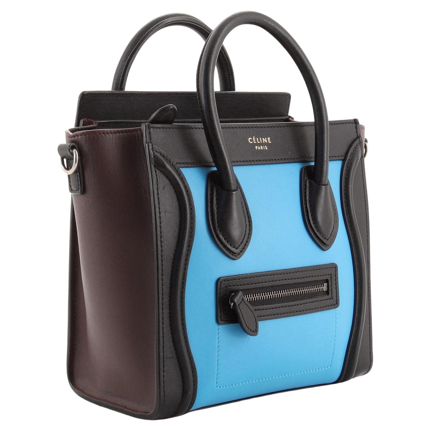 Celine Black Blue Tricolor Leather Nano Luggage Bag For Sale