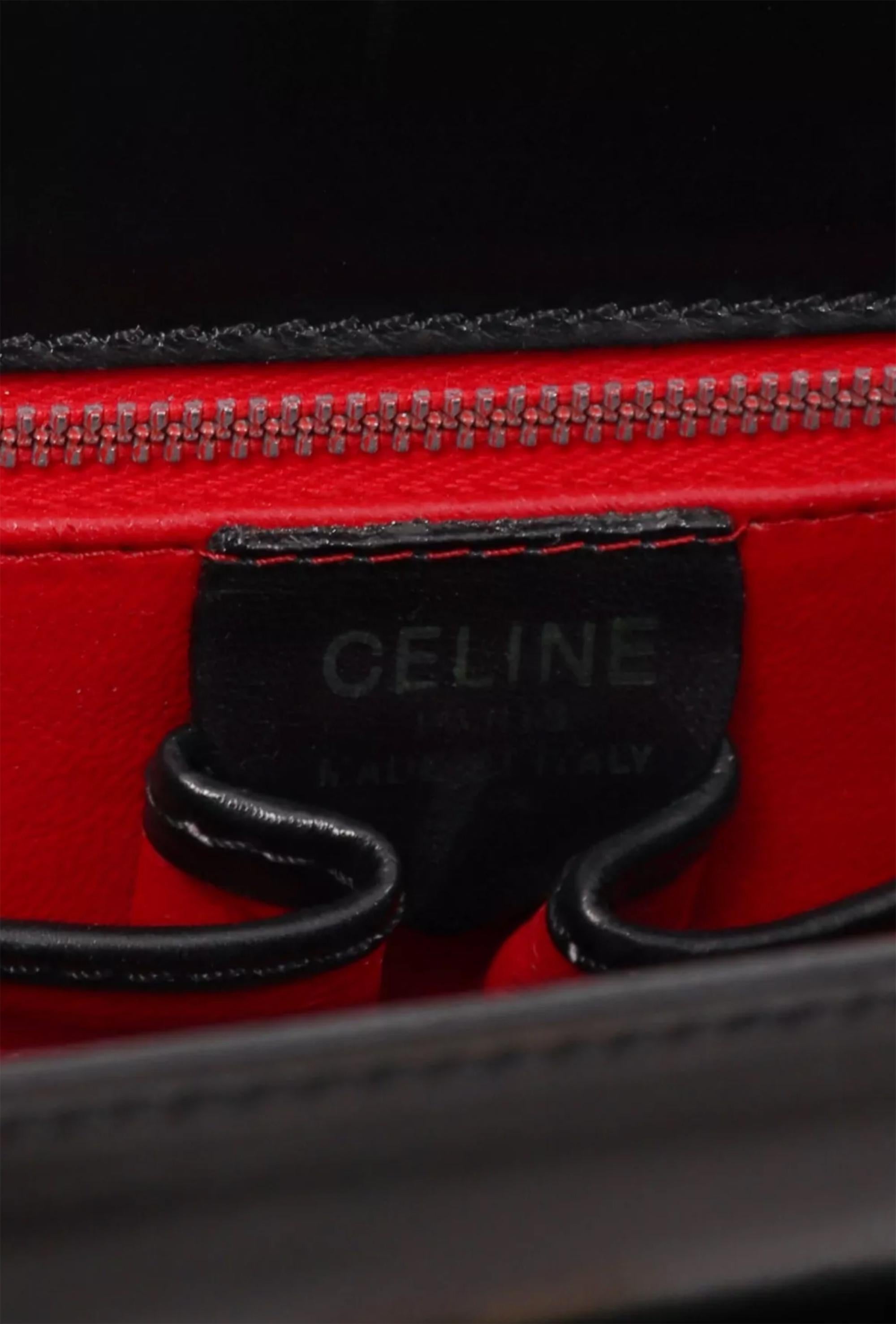 Donna Borsa a manico superiore in pelle di vitello Celine Black Box in vendita