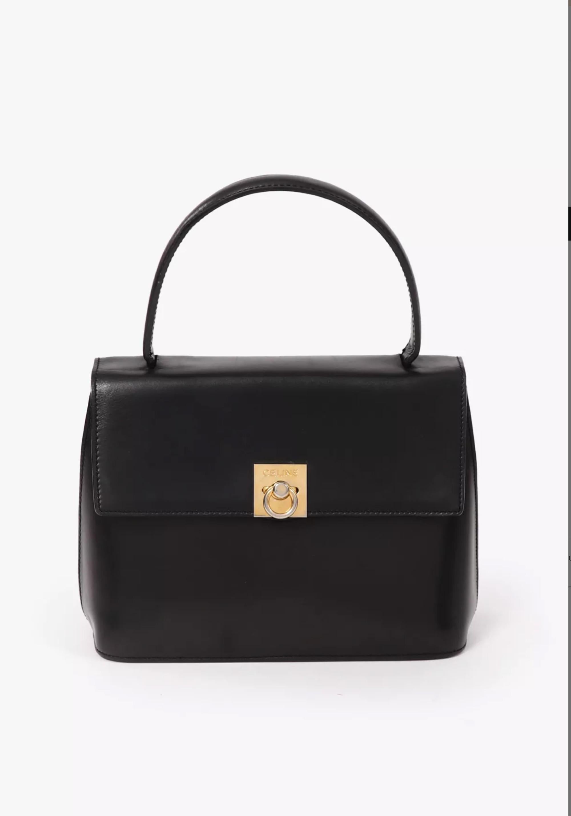 Borsa a manico superiore in pelle di vitello Celine Black Box in vendita 2