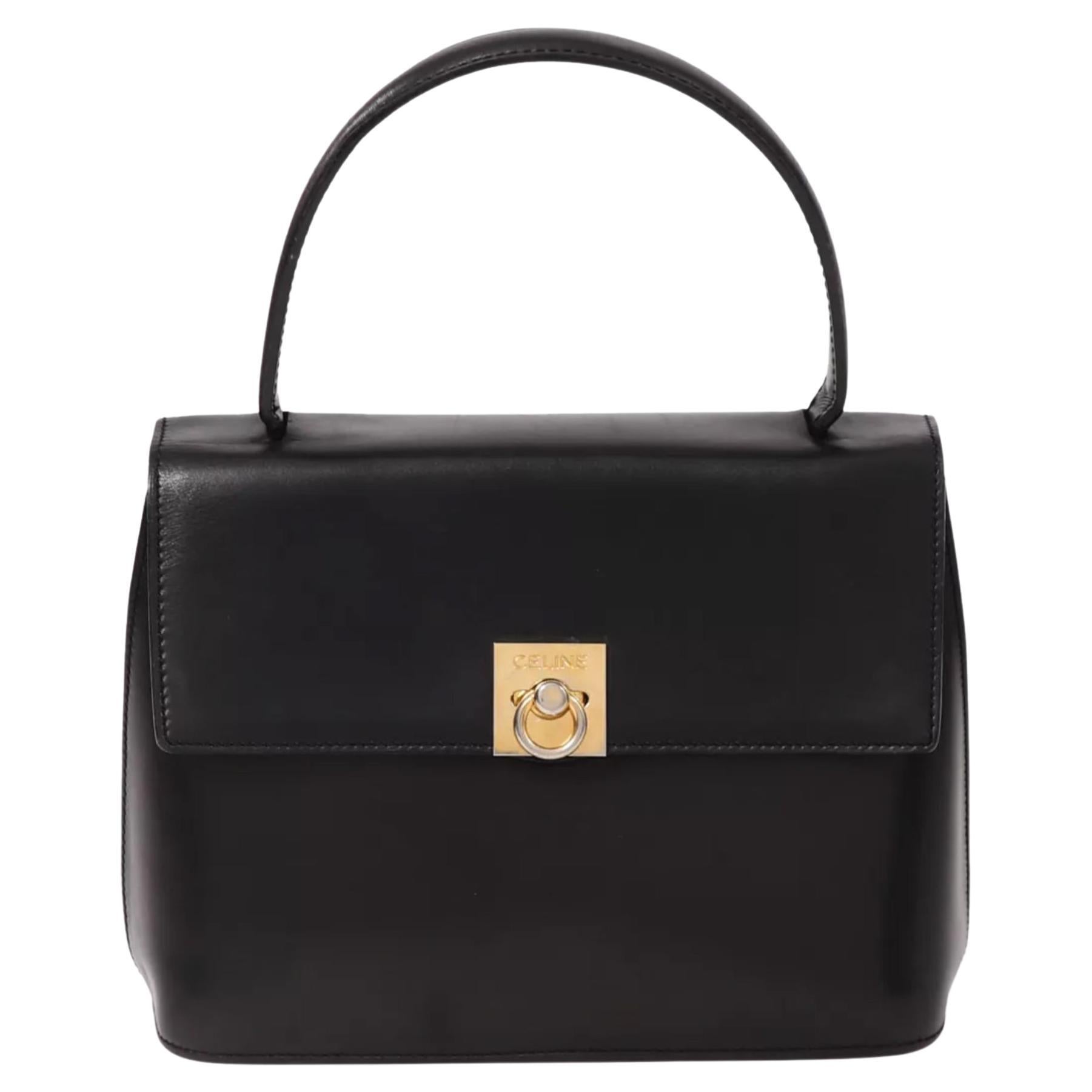 Borsa a manico superiore in pelle di vitello Celine Black Box