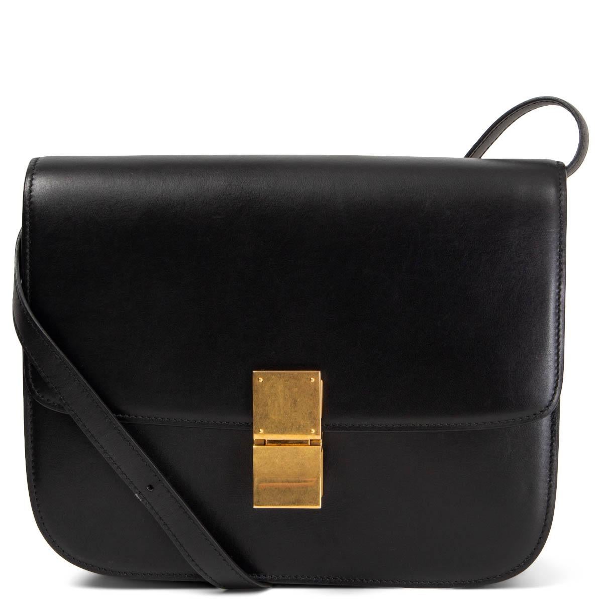 CELINE black Box leather MEDIUM CLASSIC Shoulder Bag