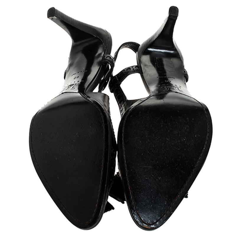 Women's Celine Black Brogue Leather Tassel Slingback Sandals Size 40
