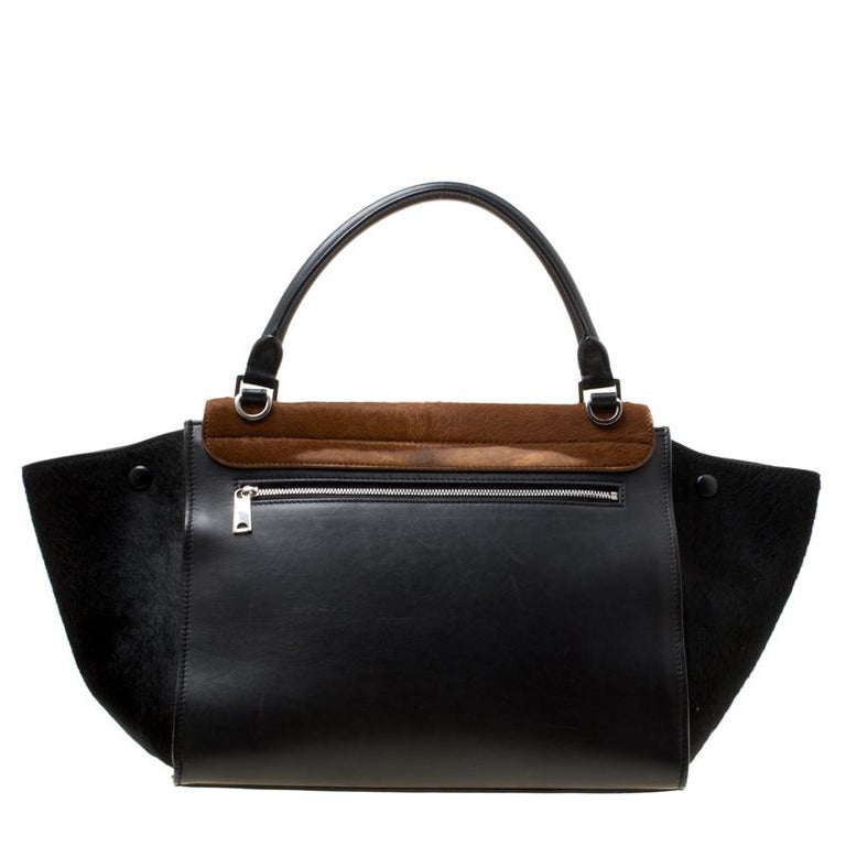 Celine Black/Brown Calf Hair and Leather Medium Trapeze Bag For Sale at ...