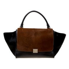 Celine Black/Brown Calf Hair and Leather Medium Trapeze Bag