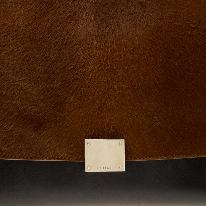 Celine Black/Brown Calf Hair and Leather Medium Trapeze Top Handle Bag 7