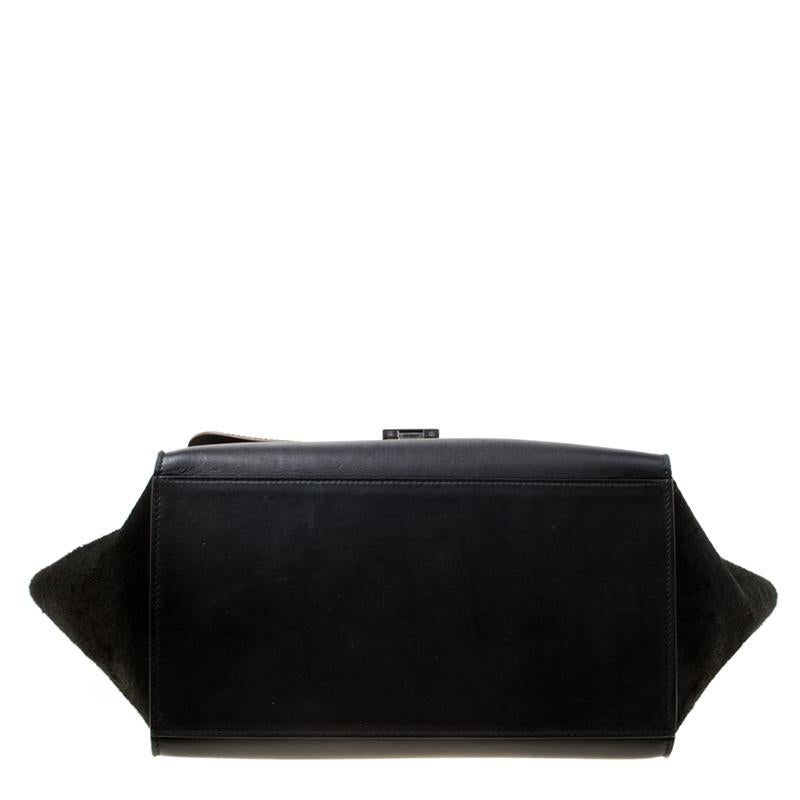 Celine Black/Brown Calf Hair and Leather Medium Trapeze Top Handle Bag 1