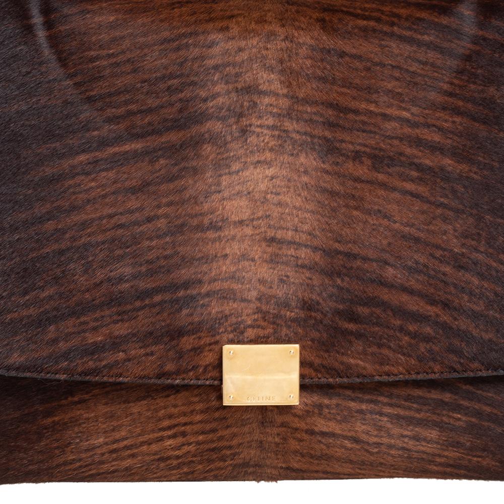 Bolso Trapecio Mediano de Asa Superior de Piel y Pelo de Becerro Marrón/Negro Celine 2
