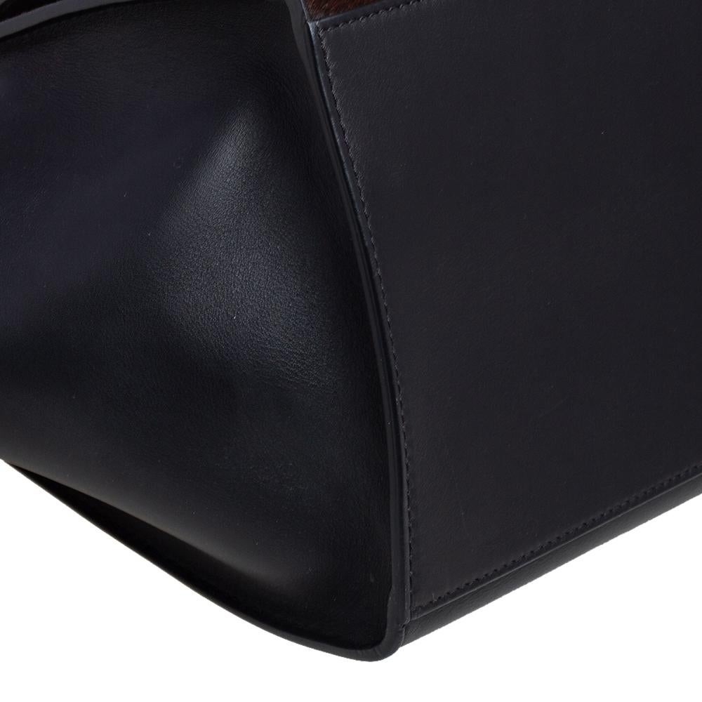 Bolso Trapecio Mediano de Asa Superior de Piel y Pelo de Becerro Marrón/Negro Celine 4