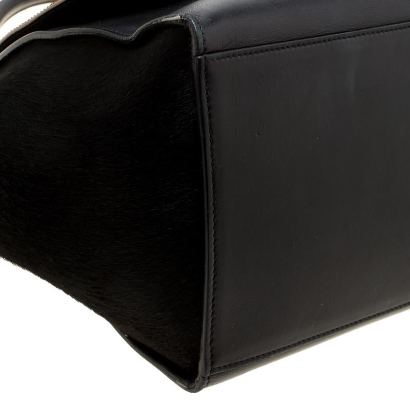 Celine Black/Brown Calf Hair and Leather Medium Trapeze Top Handle Bag 5