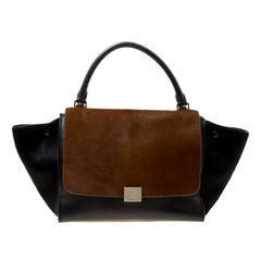 Celine Black/Brown Calf Hair and Leather Medium Trapeze Top Handle Bag