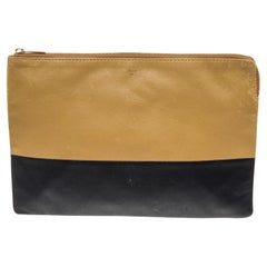 Celine Black Brown Leather Clutch Wallet with leather, gold-tone hardware
