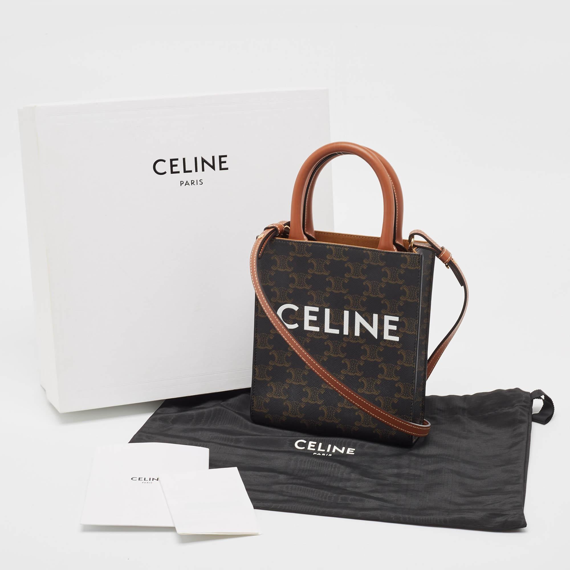 Celine Black/Brown Triomphe Coated Canvas and Leather Mini Vertical Cabas Tote 10