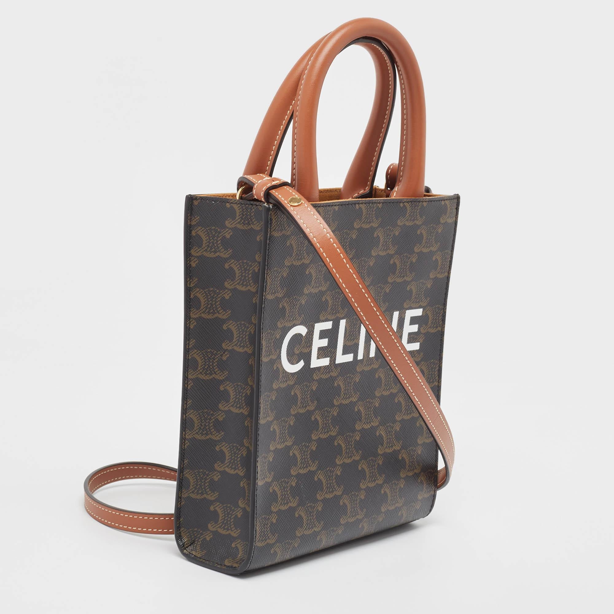 Women's Celine Black/Brown Triomphe Coated Canvas and Leather Mini Vertical Cabas Tote