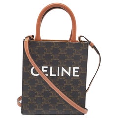 Celine Triomphe Schwarz/Braun Beschichtetes Segeltuch und Leder Mini Vertikal Cabas Tote