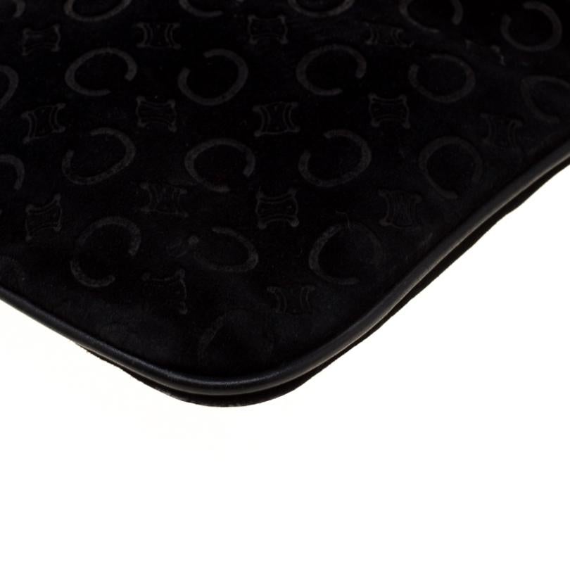 Celine Black C Logo Embossed Suede and Leather Shoulder Bag 6