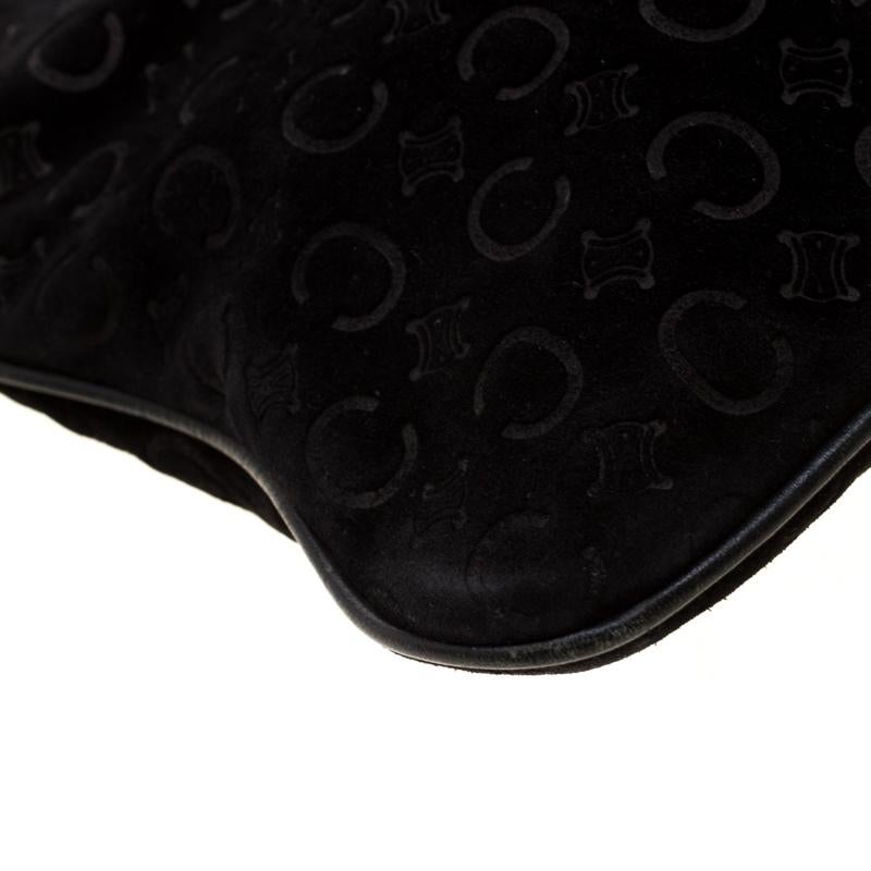 Celine Black C Logo Embossed Suede and Leather Shoulder Bag For Sale 4