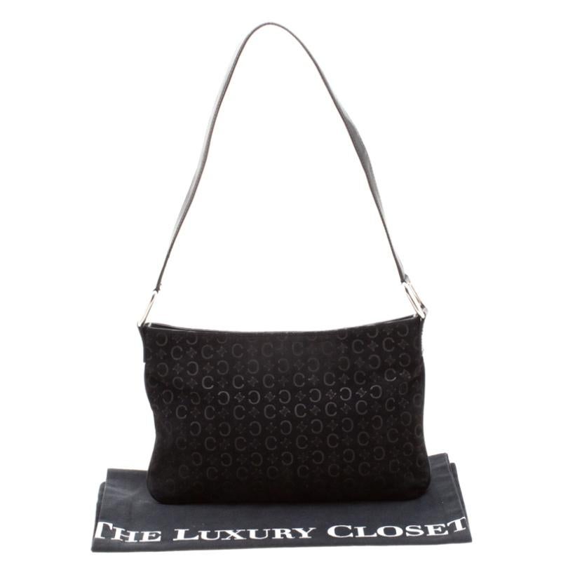 Celine Black C Logo Embossed Suede and Leather Shoulder Bag 8