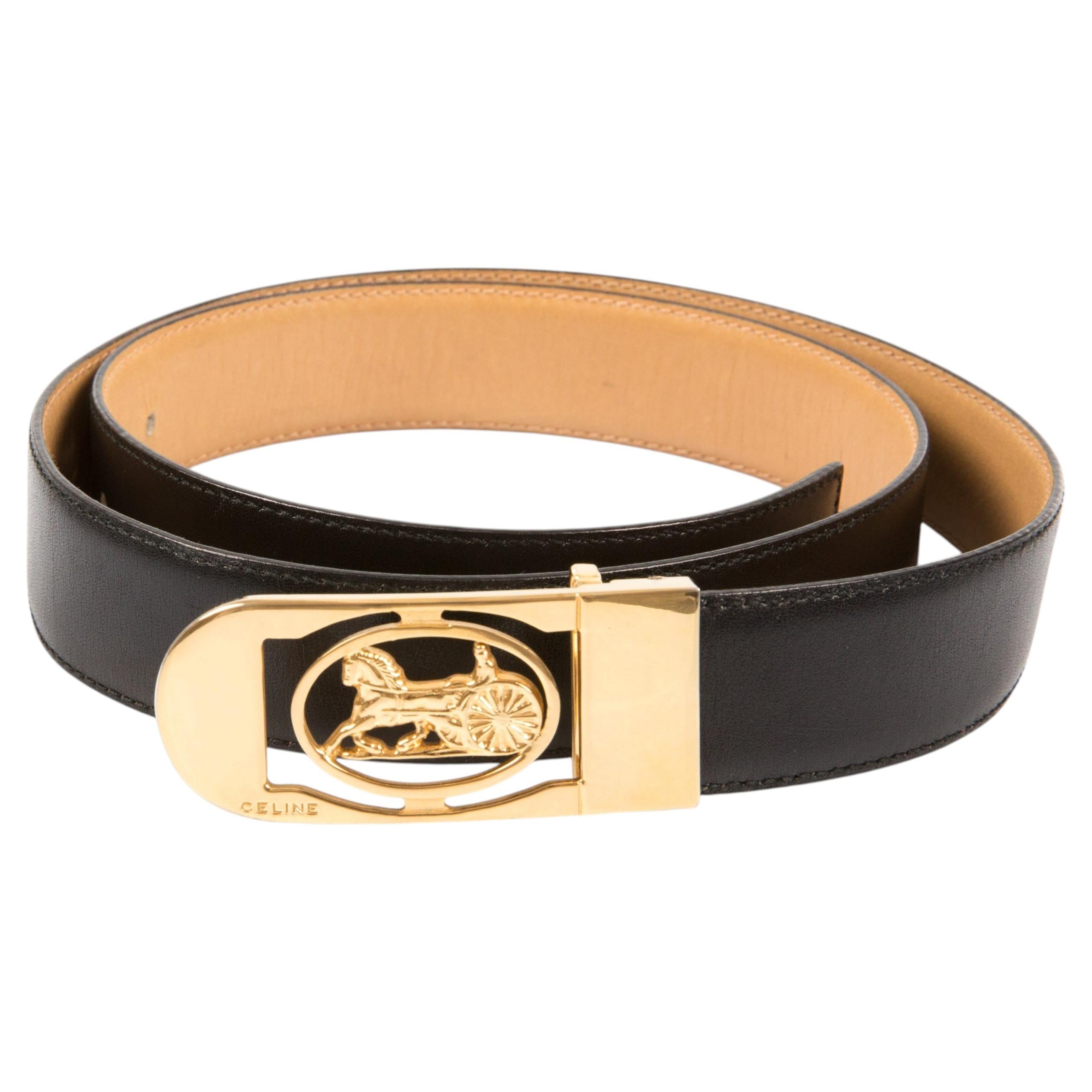 Celine Black Caleche Leather Belt For Sale