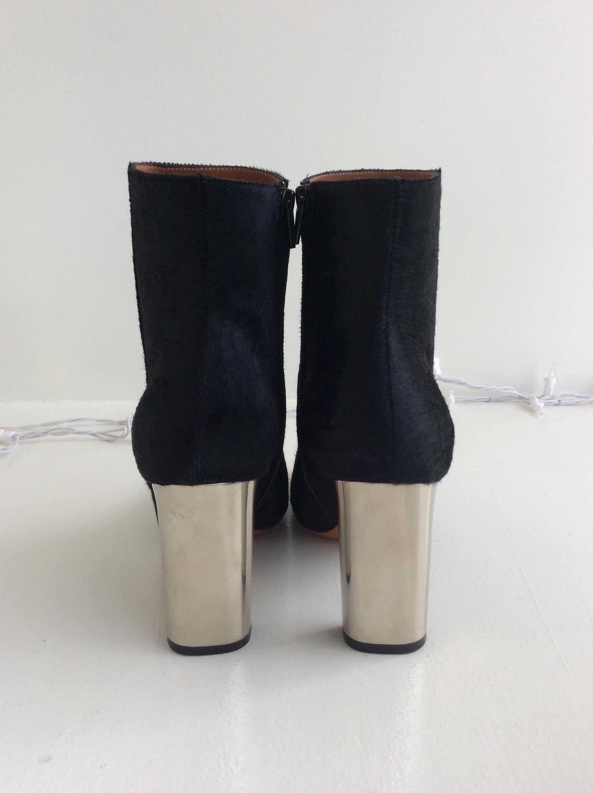 black ankle boots with silver heel