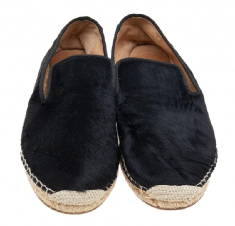 Celine Black Calf Hair Espadrille Flats Size 41 In Fair Condition For Sale In Dubai, Al Qouz 2