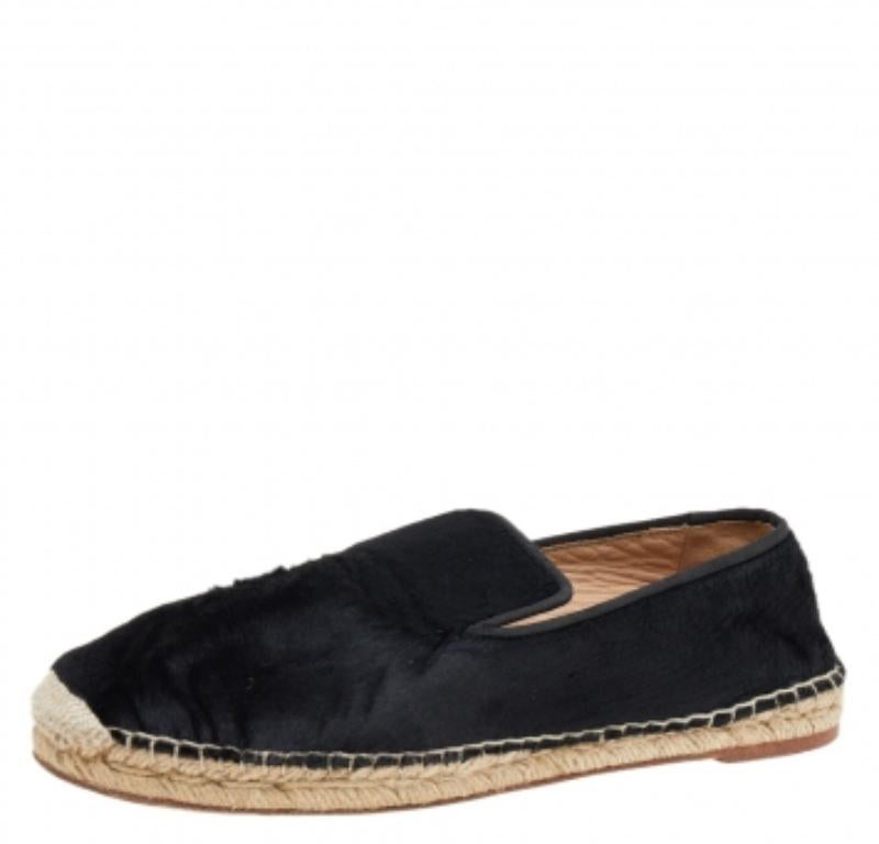 Women's Celine Black Calf Hair Espadrille Flats Size 41 For Sale