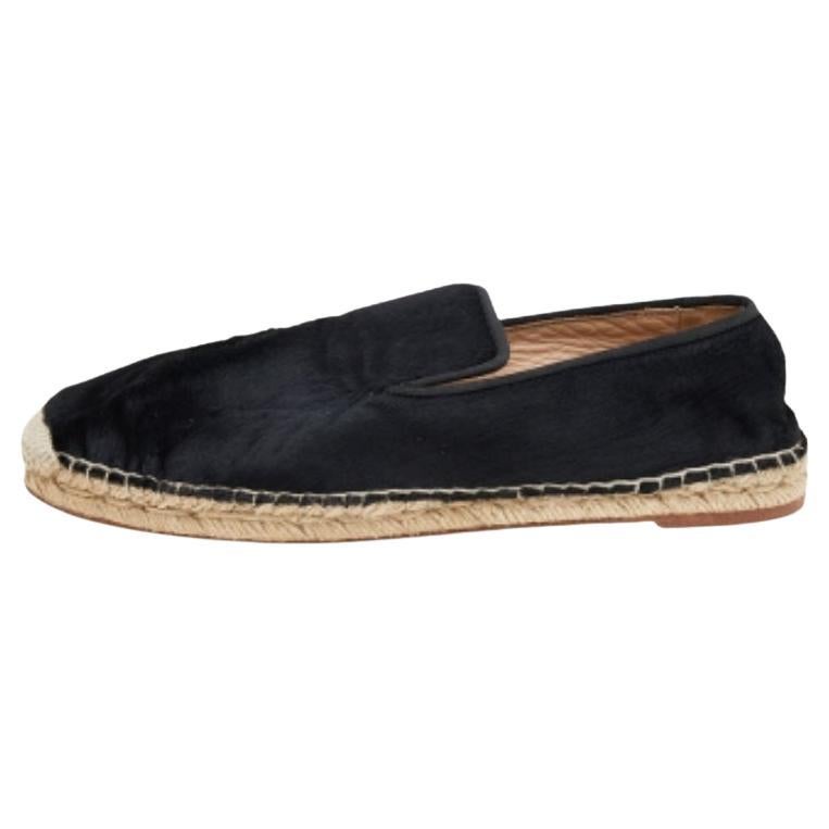 Celine Black Calf Hair Espadrille Flats Size 41 For Sale