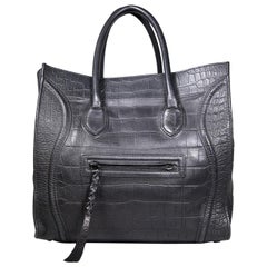 Celine Black Calfskin Croc Embossed Medium Phantom Luggage Tote
