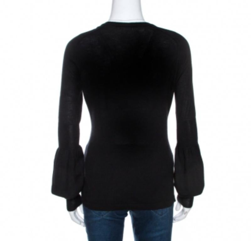 Celine Black Cashmere Knit Long Sleeve Top M (Schwarz) im Angebot