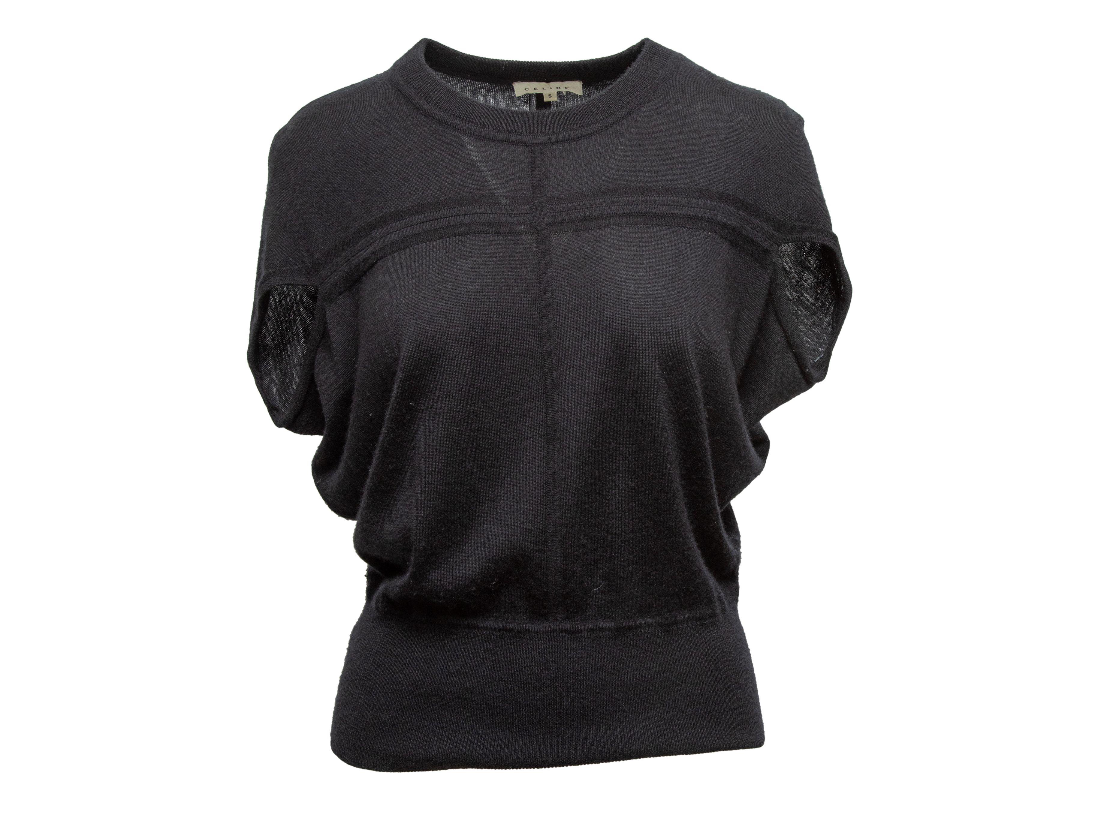 Women's Celine Black Cashmere & Silk-Blend Short Sleeve Top