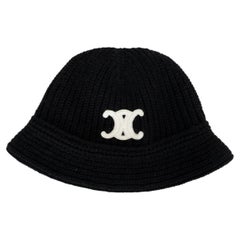CELINE black cashmere TRIOMPHE CLOCHE BEANIE Hat OS