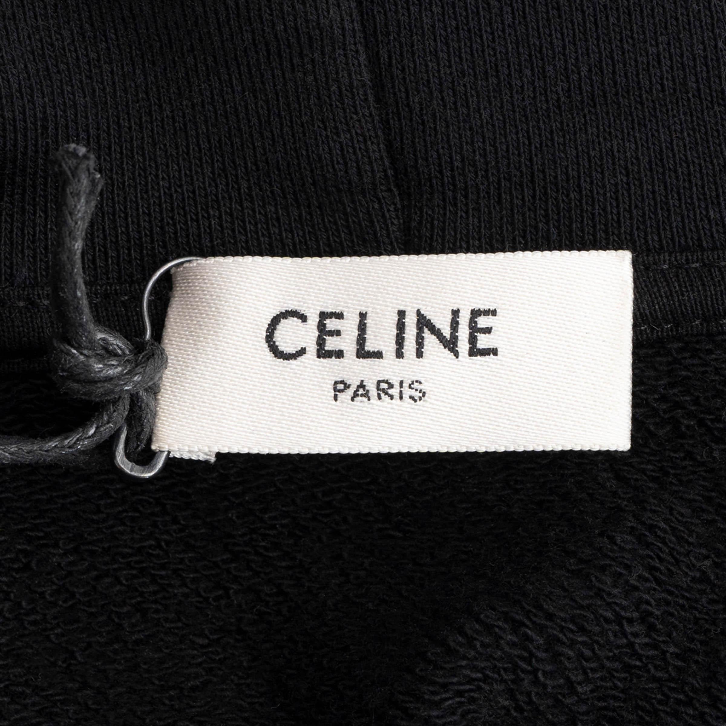 CELINE black cotton BACK LOGO HOODIE Sweater XL For Sale 1