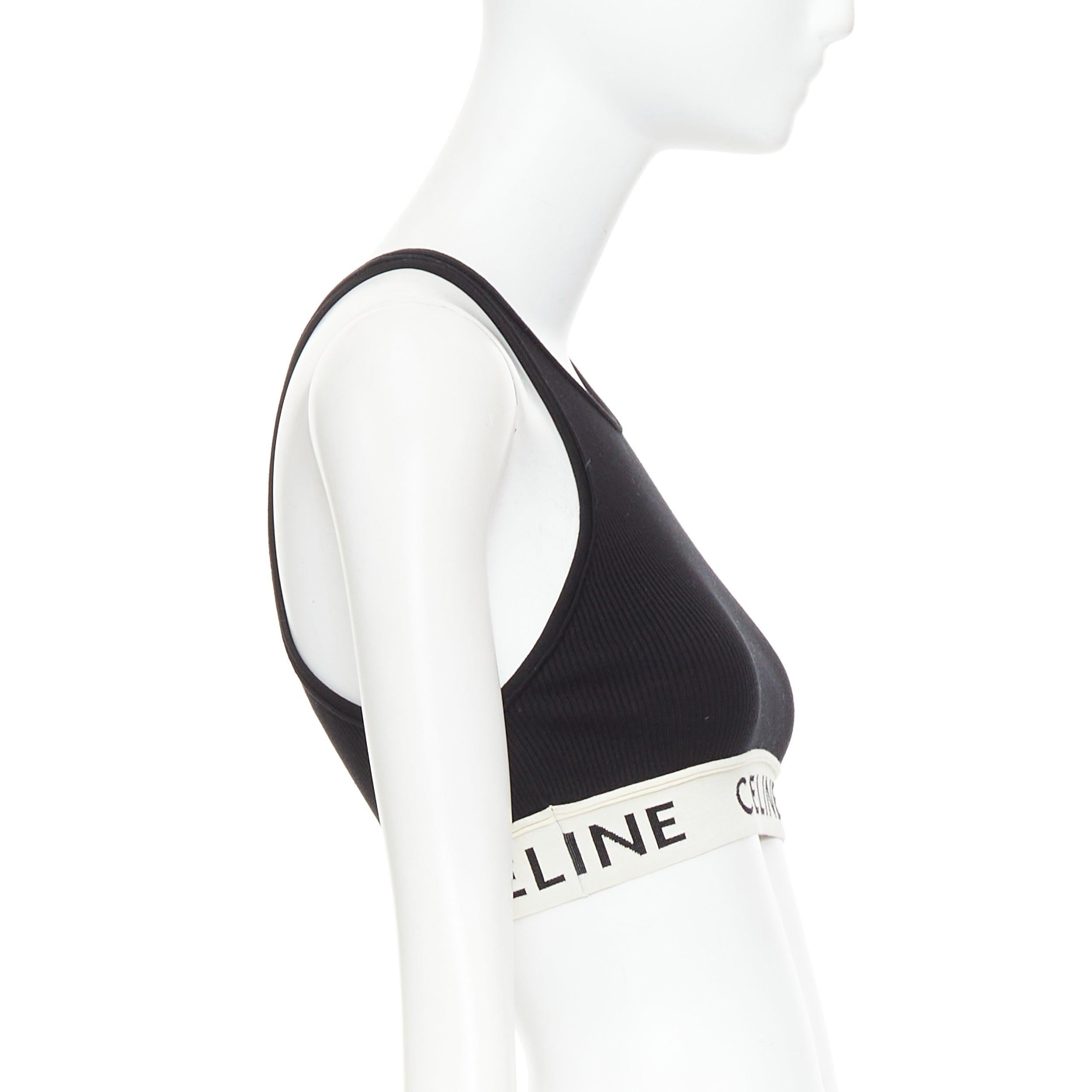 CELINE black cotton blend cream ribbed logo round neck bra top S Lisa Blackpink en Bueno estado para la venta en Hong Kong, NT