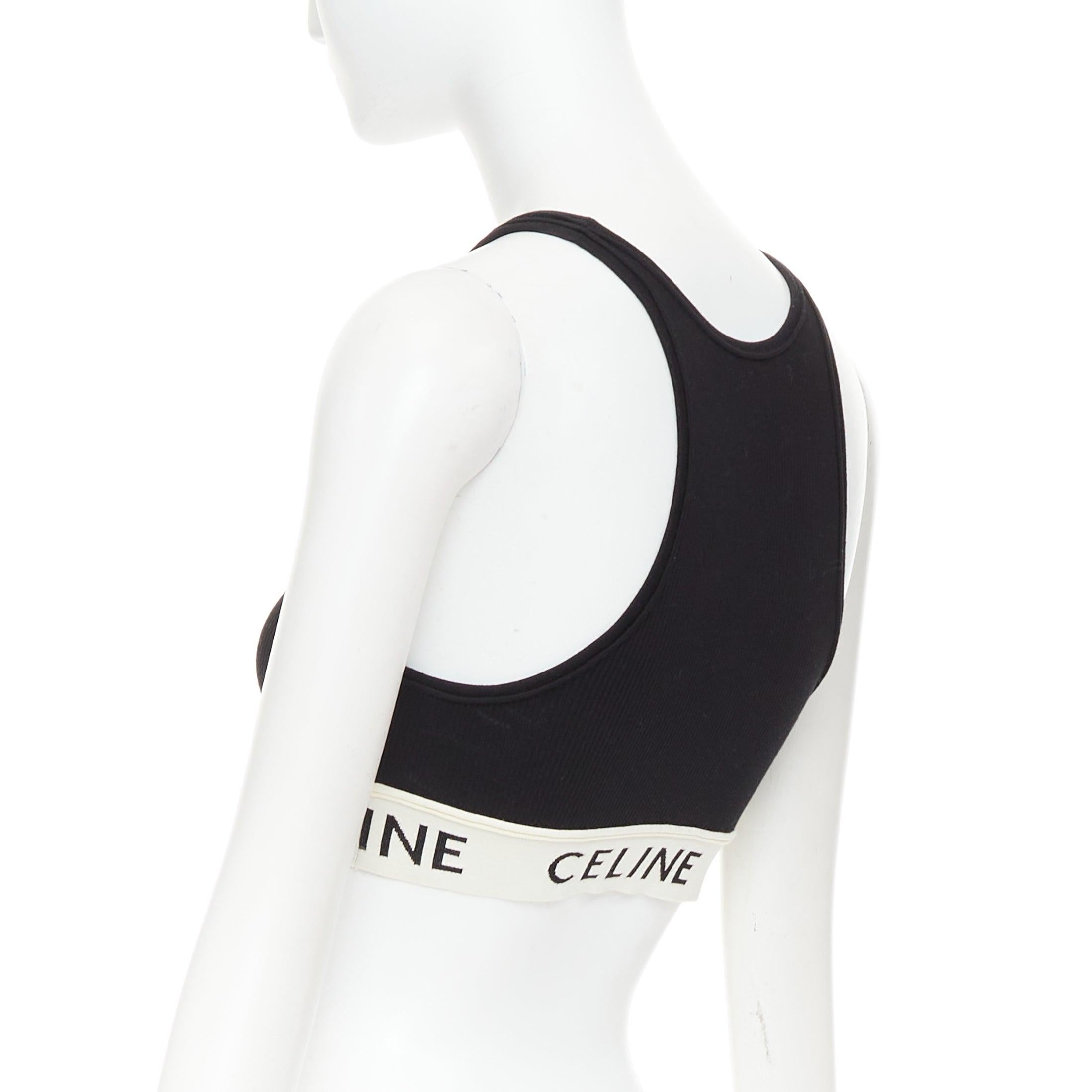 CELINE black cotton blend cream ribbed logo round neck bra top S Lisa Blackpink en venta 1