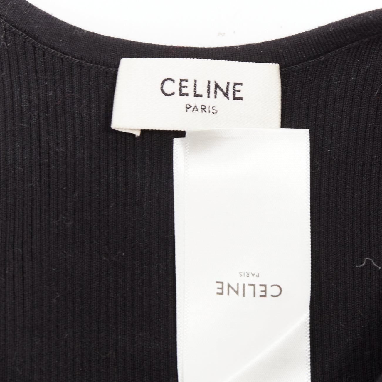CELINE black cotton blend cream ribbed logo round neck bra top S Lisa Blackpink en venta 3