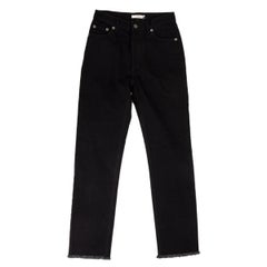 CELINE black cotton DENIM Straight Leg FRINGE Jeans Pants 34 XXS
