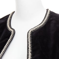 CELINE black cotton velvet gold braided weave trim cropped gilet vest FR38 M