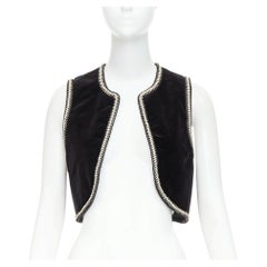 CELINE black cotton velvet gold braided weave trim cropped gilet vest FR38 M