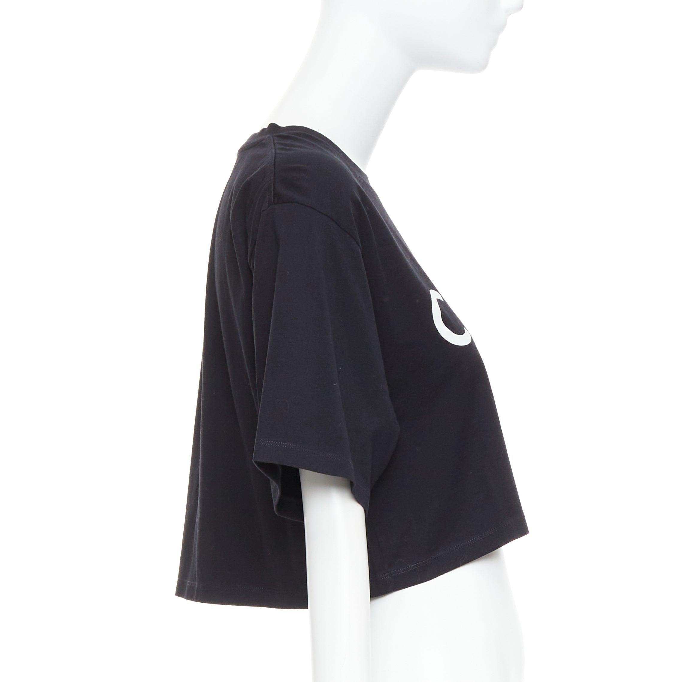 Noir Celine black cotton white big logo crop casual crew neck tshirt S en vente