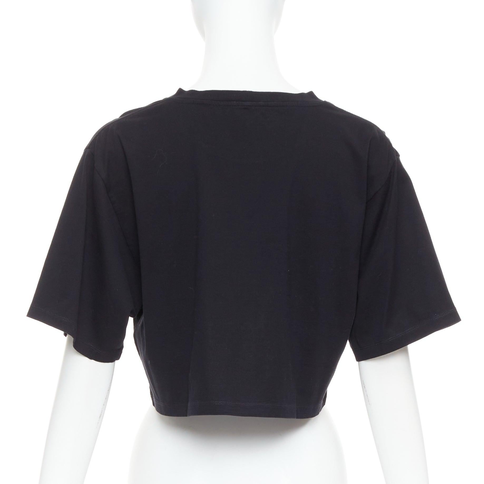 Celine black cotton white big logo crop casual crew neck tshirt S Excellent état - En vente à Hong Kong, NT