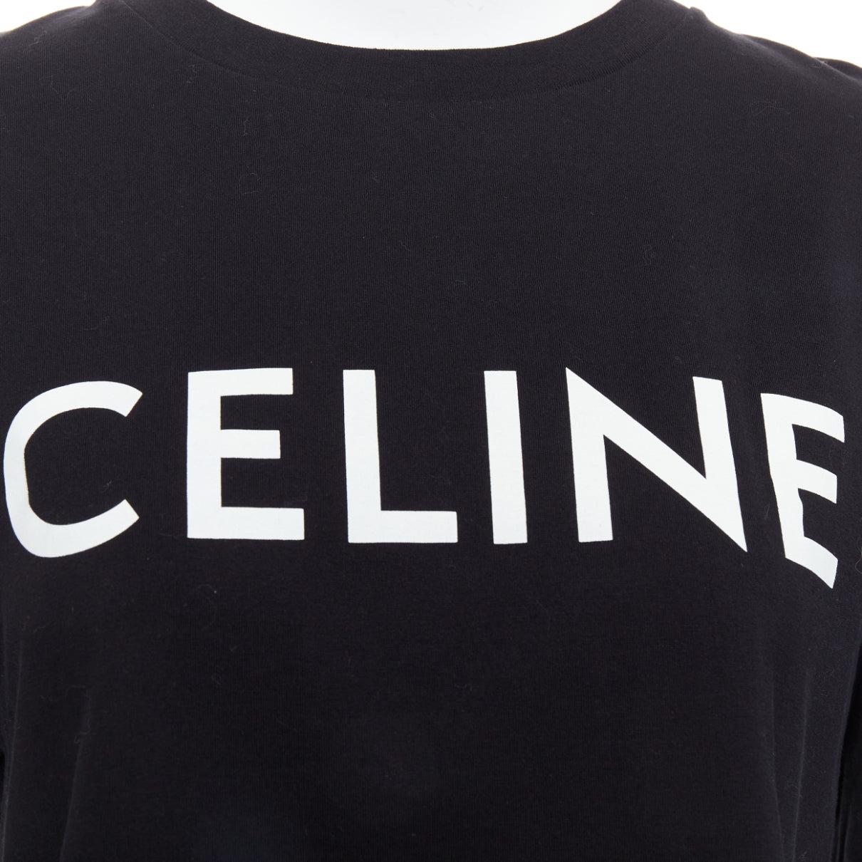 Celine black cotton white big logo crop casual crew neck tshirt S en vente 1