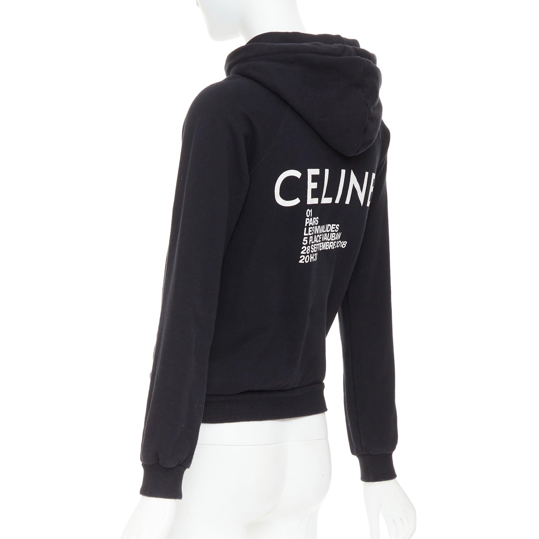 CELINE Kapuzenpullover aus schwarzer Baumwolle mit weißem Logodruck XS Damen im Angebot