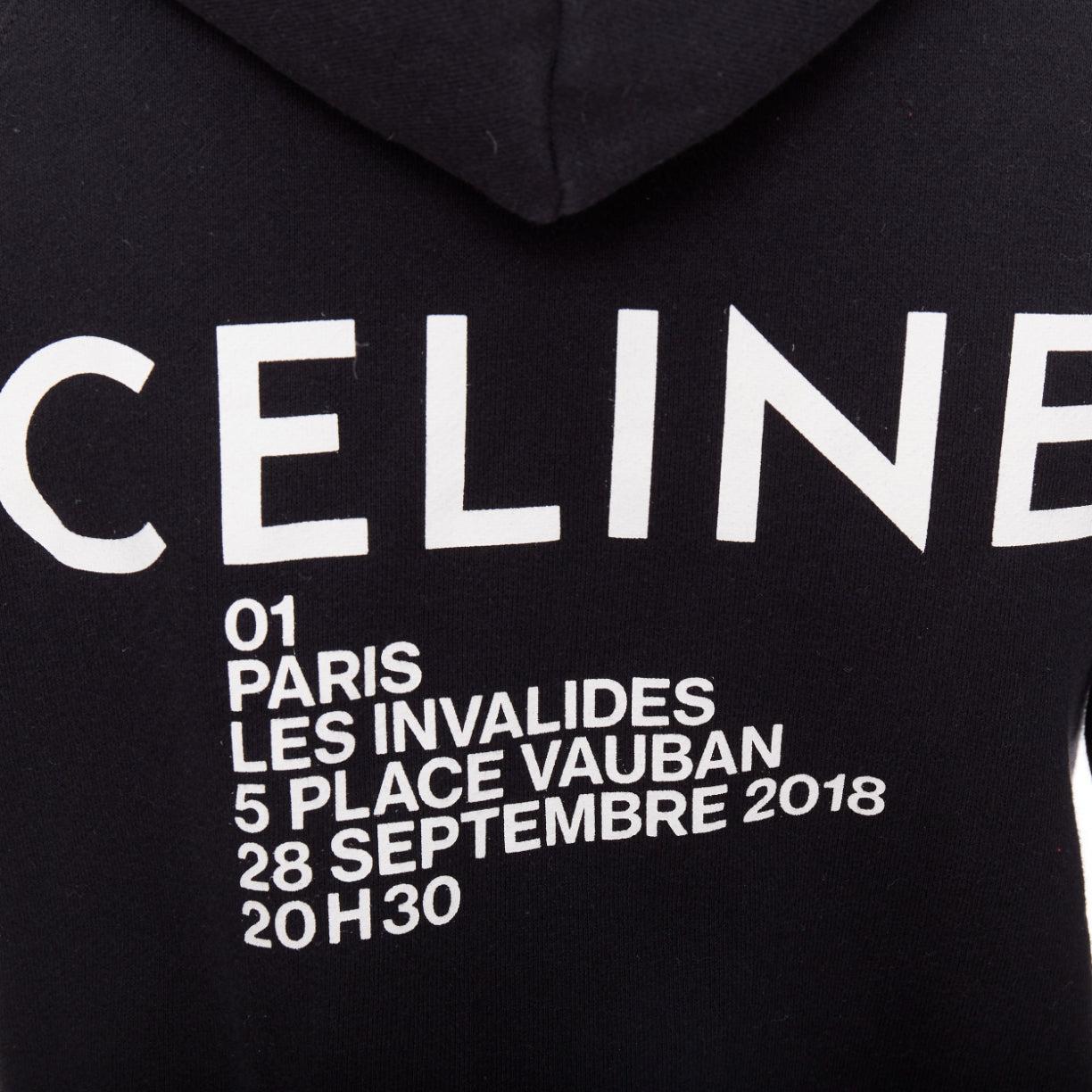 CELINE Kapuzenpullover aus schwarzer Baumwolle mit weißem Logodruck XS im Angebot 1