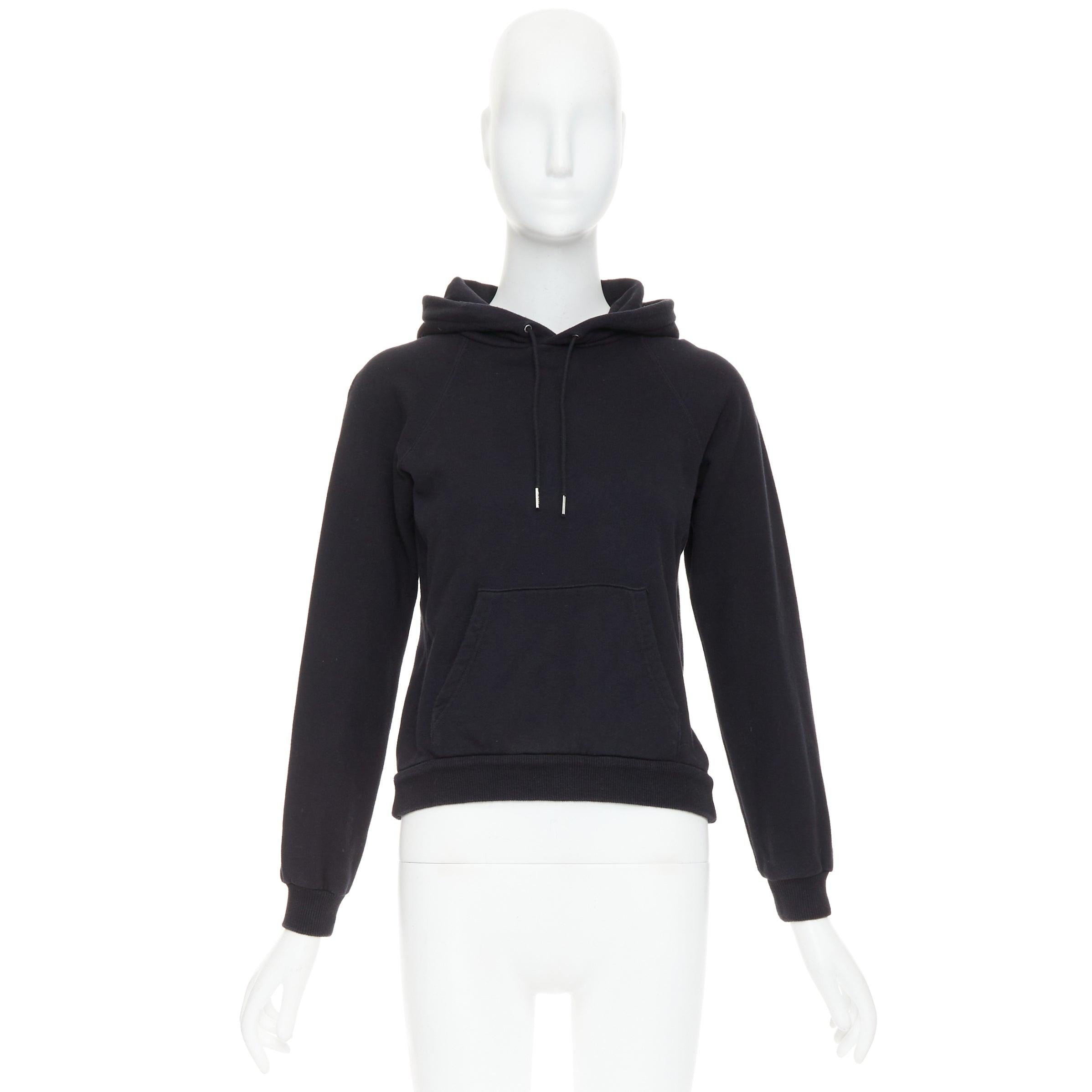 CELINE Kapuzenpullover aus schwarzer Baumwolle mit weißem Logodruck XS im Angebot 4