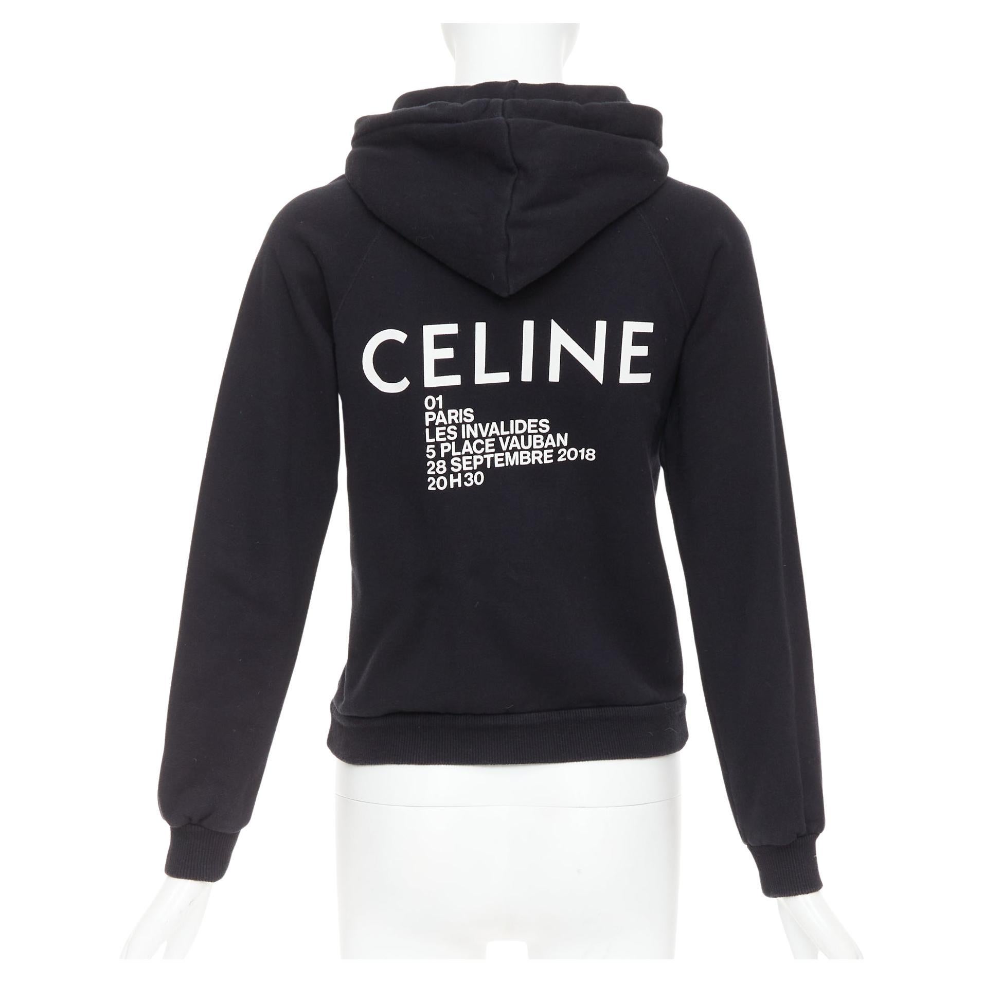 CELINE black cotton white logo address print cropped hoodie XS