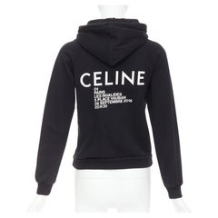 CELINE black cotton white logo address print cropped hoodie XS