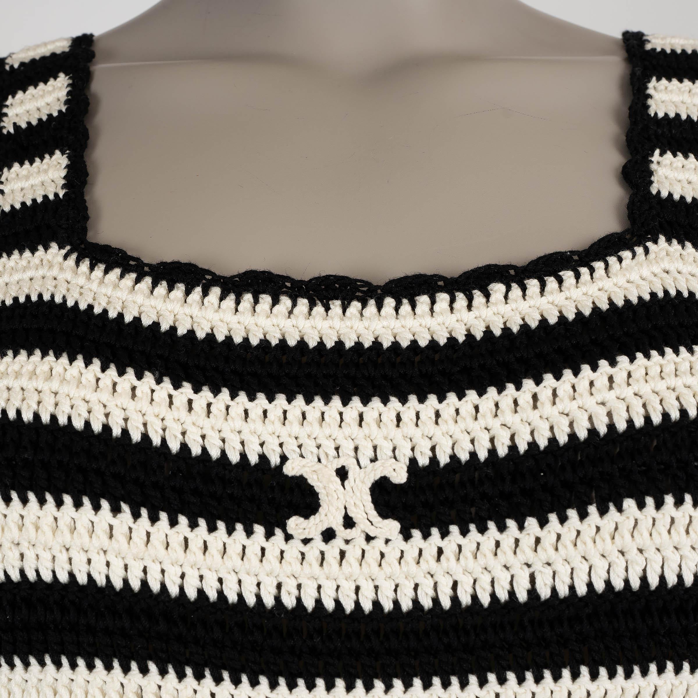CELINE negro y crema algodón 2024 TRIOMPHE CROCHET MINI Vestido S en venta 2