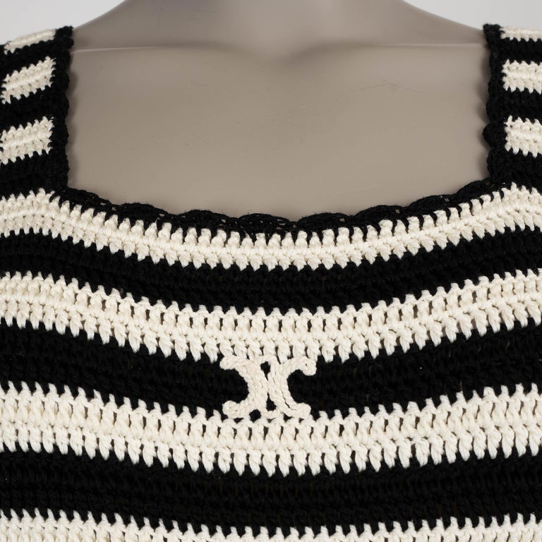 celine babydoll mini dress in crocheted cotton Celine Triomphe Mini Dress In Crocheted Cotton In Neutral