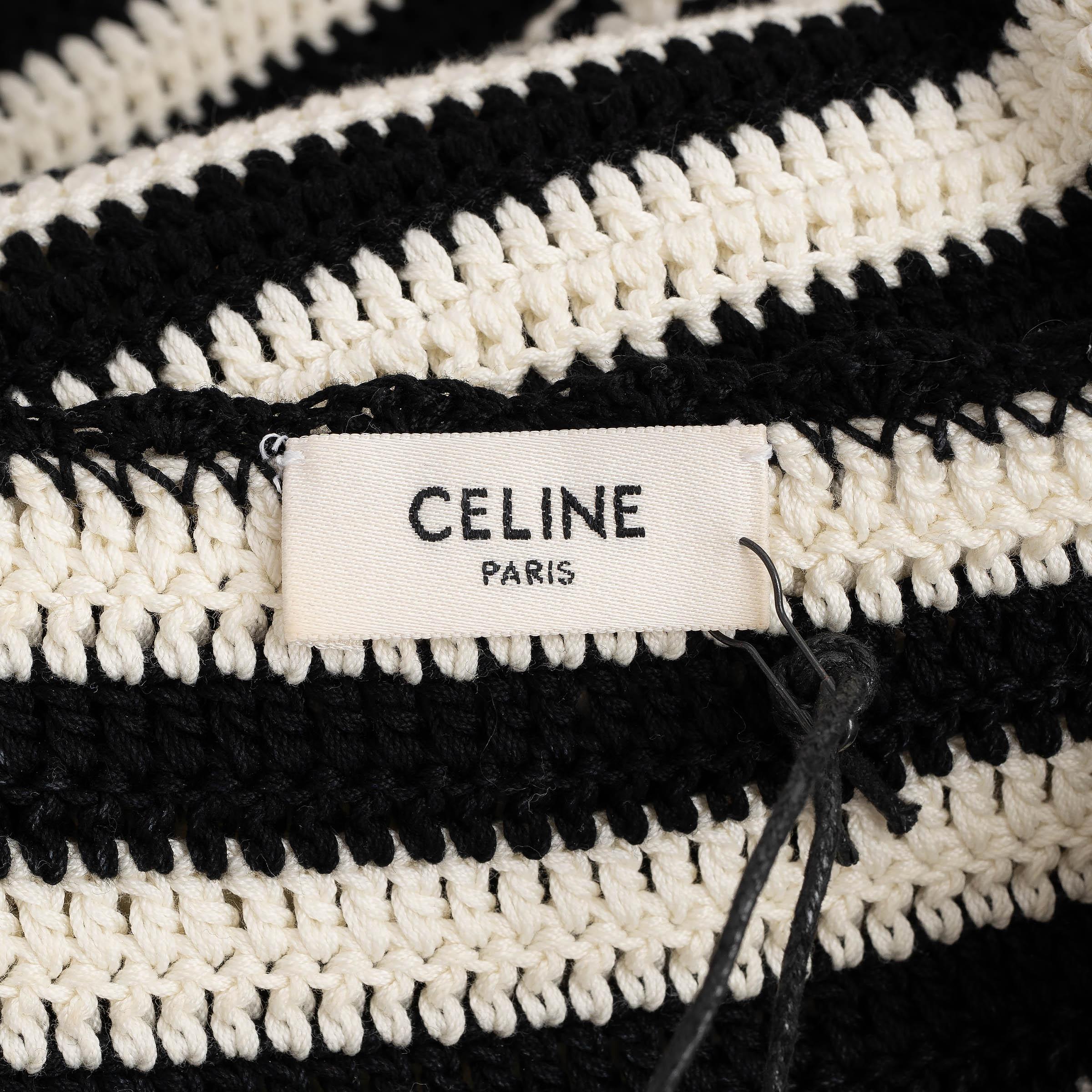 CELINE negro y crema algodón 2024 TRIOMPHE CROCHET MINI Vestido S en venta 3