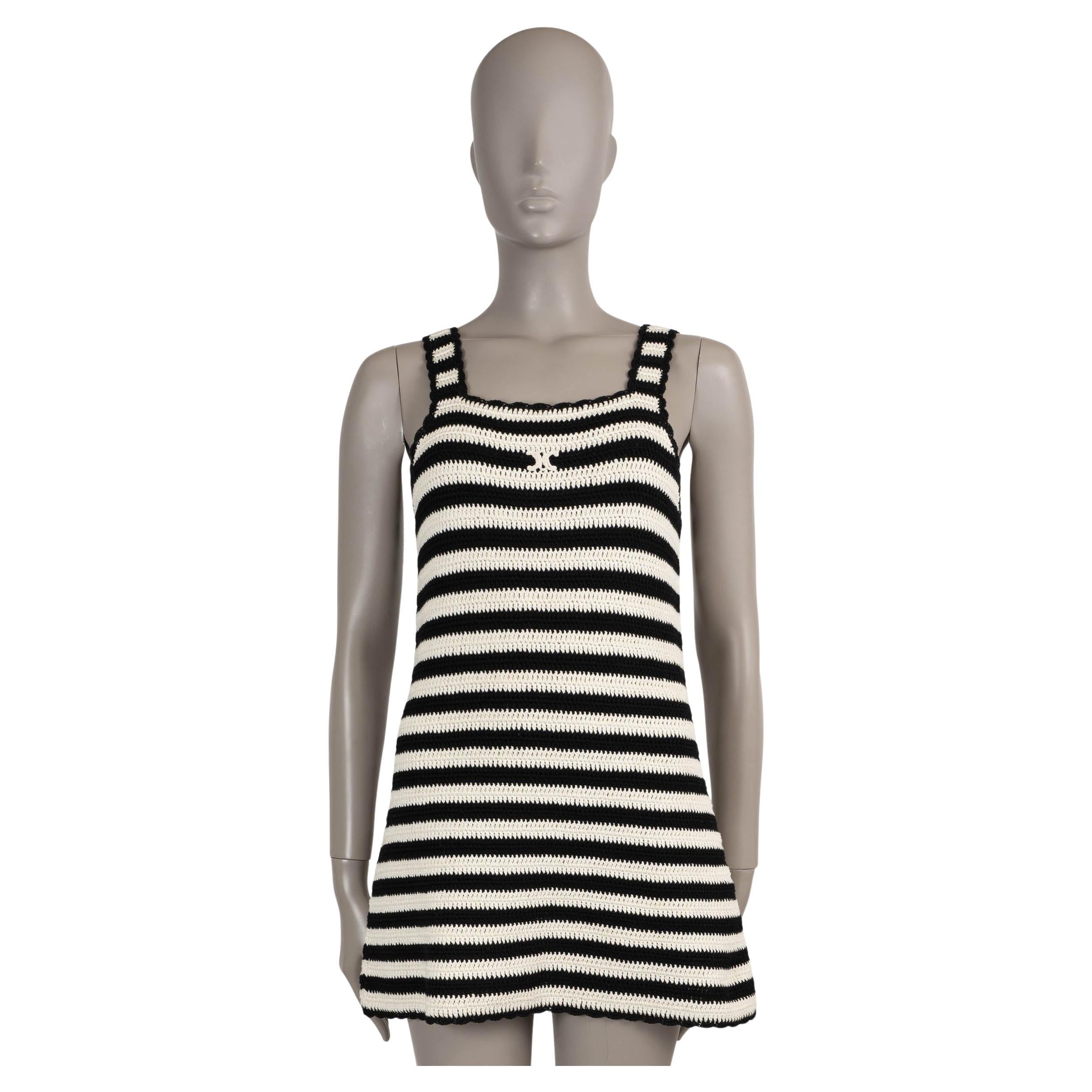 CELINE negro y crema algodón 2024 TRIOMPHE CROCHET MINI Vestido S en venta