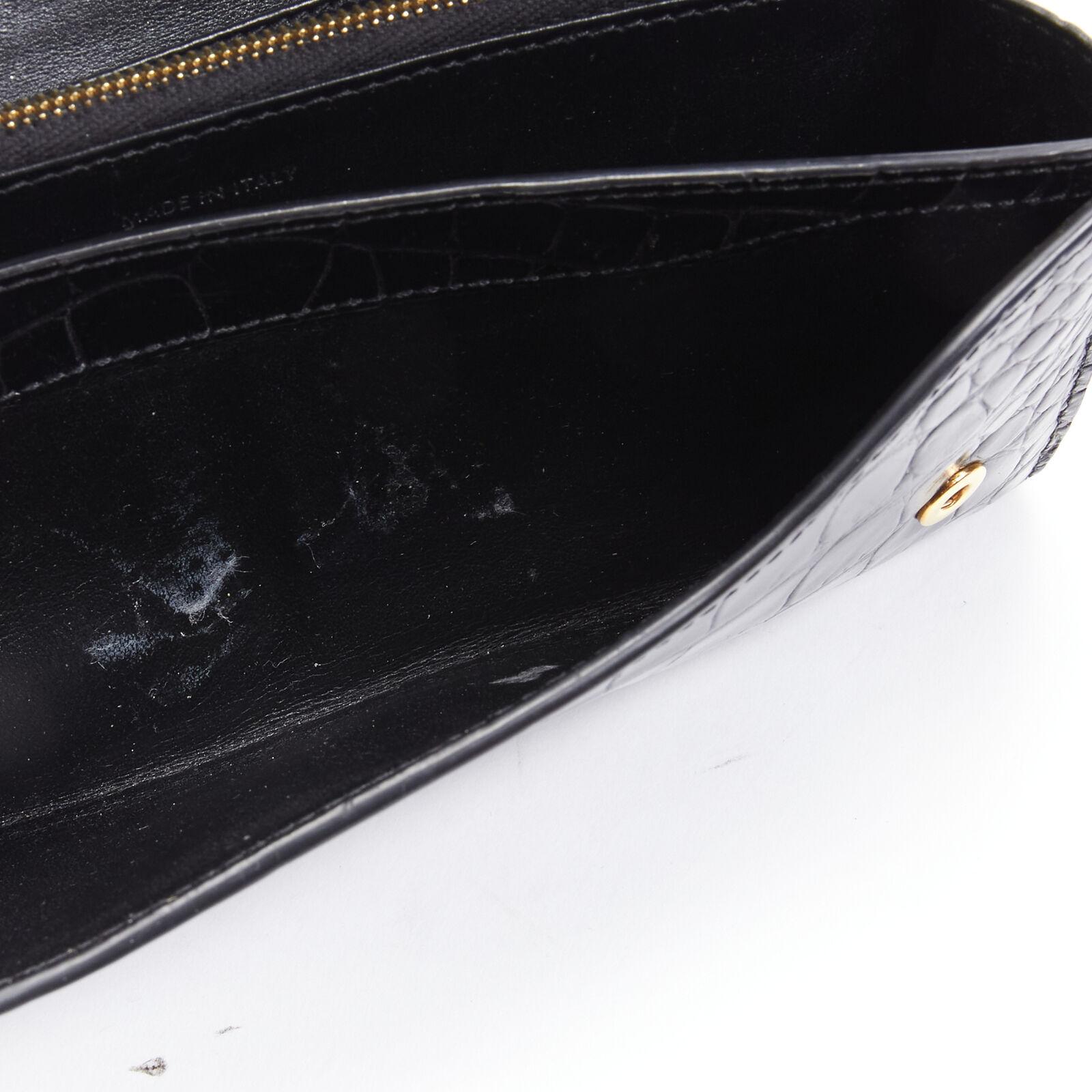 CELINE black croc embossed calfskin flap front long wallet For Sale 2